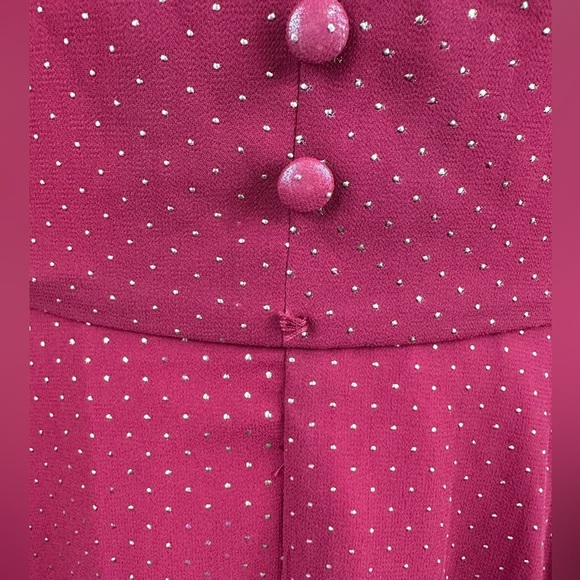 Unique Vintage Red Gold Dot Chiffon High Neck Midi Dress Sz M - Picture 9 of 11